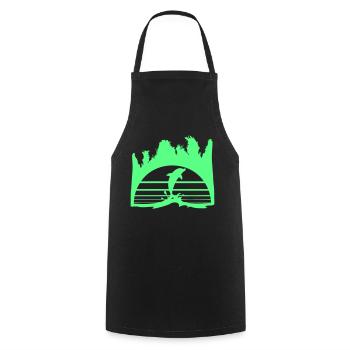 Dolphin Jumping Lines Sun Palm Trees Cool Silhouette - Cooking Apron - black - Front - AI Model Male 185 dark (185cm)