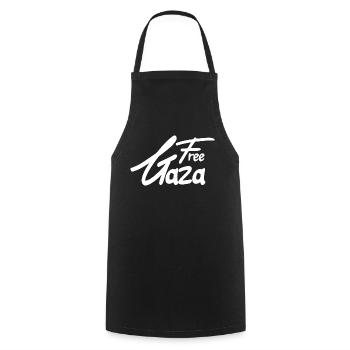 free gaza text - Kochschürze - Schwarz - Vorne - AI Model Male 185 dark (185cm)