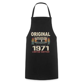 Septembre 1971 Anniversaire, Né en Septembre 1971 - Tablier de cuisine - noir - Devant - AI Model Male 185 dark (185cm)