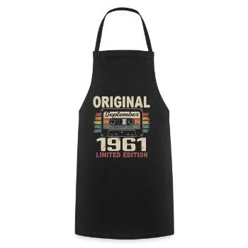Septembre 1961 Anniversaire, Né en Septembre 1961 - Tablier de cuisine - noir - Devant - AI Model Male 185 dark (185cm)