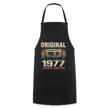 Septembre 1977 Anniversaire, Né en Septembre 1977 - Tablier de cuisine - noir - Devant - AI Model Male 185 dark (185cm)
