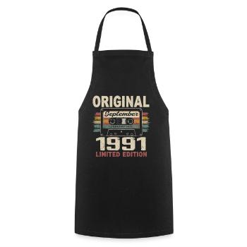 Septembre 1991 Anniversaire, Né en Septembre 1991 - Tablier de cuisine - noir - Devant - AI Model Male 185 dark (185cm)