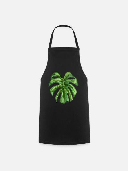 Monstera - tropische Pflanze in Aquarell - Kochschürze - Schwarz