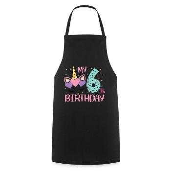 6th birthday unicorn face - Cooking Apron - black - Front - AI Model Male 185 dark (185cm)