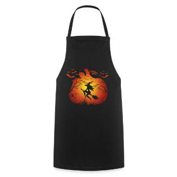 Halloween witch on broomstick wearing wizards has - Cooking Apron - black - Front - AI Model Male 185 dark (185cm)