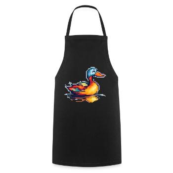 Small duck in 8 bit retro pixel graphics - Cooking Apron - black - Front - AI Model Male 185 dark (185cm)