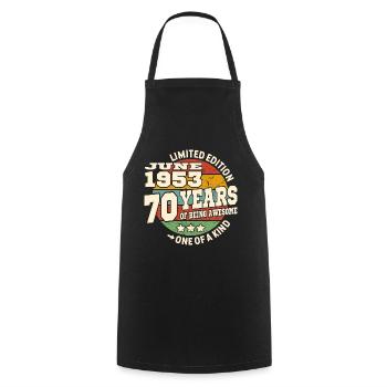 70 years old - Awesome since june 1953 - Cooking Apron - black - Front - AI Model Male 185 dark (185cm)