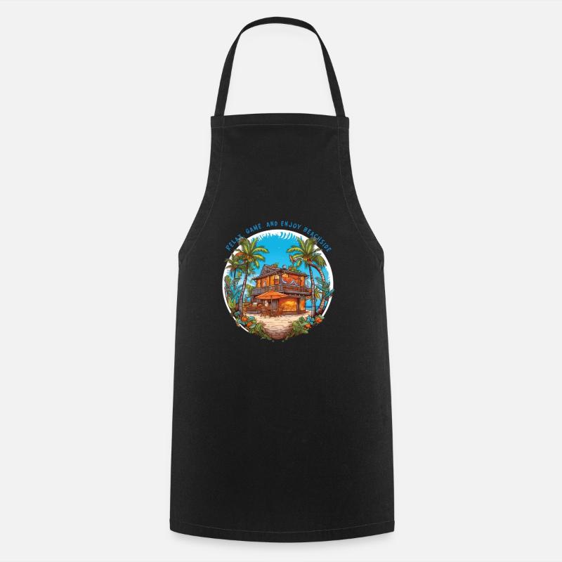 Relax, game, and enjoy beachside - Cooking Apron - black