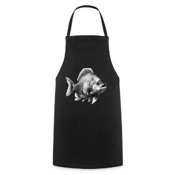 Le piranha au crayon n°2 - Tablier de cuisine - noir - Devant - AI Model Male 185 dark (185cm)