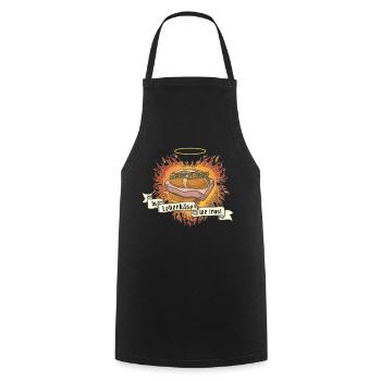 In Leberkäse we trust Fleischkäse Brötchen - Kochschürze - Schwarz - Vorne - AI Model Male 185 dark (185cm)