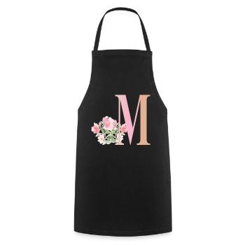 Letter M with flowers - Cooking Apron - black - Front - AI Model Male 185 dark (185cm)