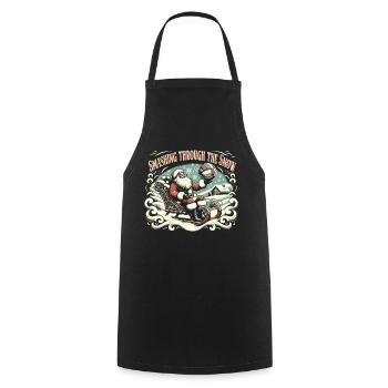Volleyball Christmas Santa, Smashing Through The - Cooking Apron - black - Front - AI Model Male 185 dark (185cm)