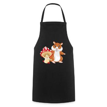 Happy smiling amanita mushroom and hamster - Cooking Apron - black - Front - AI Model Male 185 dark (185cm)