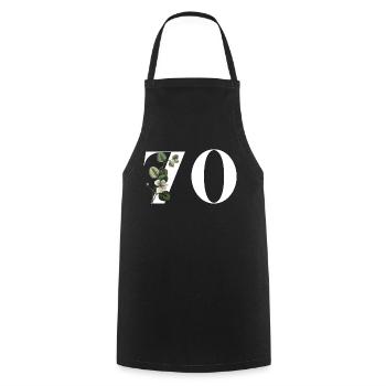 Numéro 70 floral vert - 70e anniversaire floral - Tablier de cuisine - noir - Devant - AI Model Male 185 dark (185cm)
