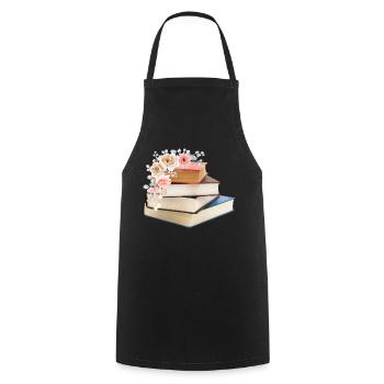 Flowery books - Cooking Apron - black - Front - AI Model Male 185 dark (185cm)