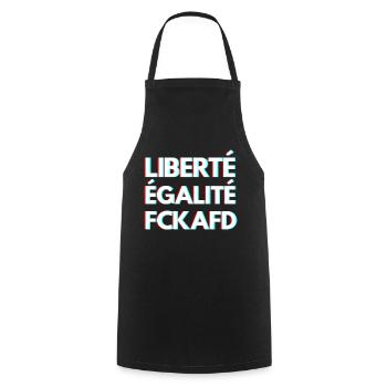 LIBERTÉ ÉGALITÉ FCKAFD – Statement Design - Kochschürze - Schwarz - Vorne - AI Model Male 185 dark (185cm)