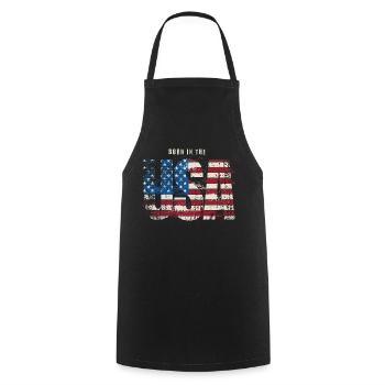 Né aux États-Unis - Tablier de cuisine - noir - Devant - AI Model Male 185 dark (185cm)