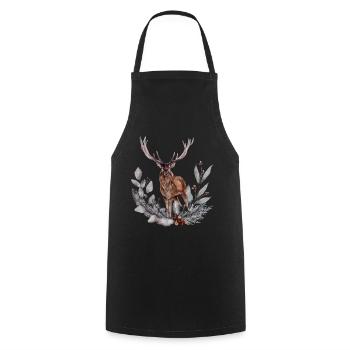 Cerf chevreuil bois chasseur t-shirt - Tablier de cuisine - noir - Devant - AI Model Male 185 dark (185cm)