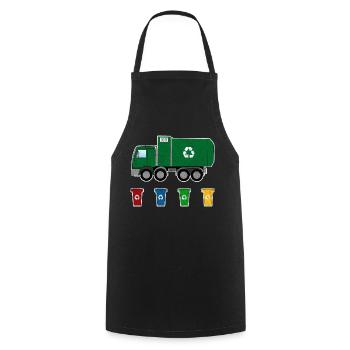 Müllwagen Müllabfuhr Recycling Tonnen I Geschenk - Kochschürze - Schwarz - Vorne - AI Model Male 185 dark (185cm)