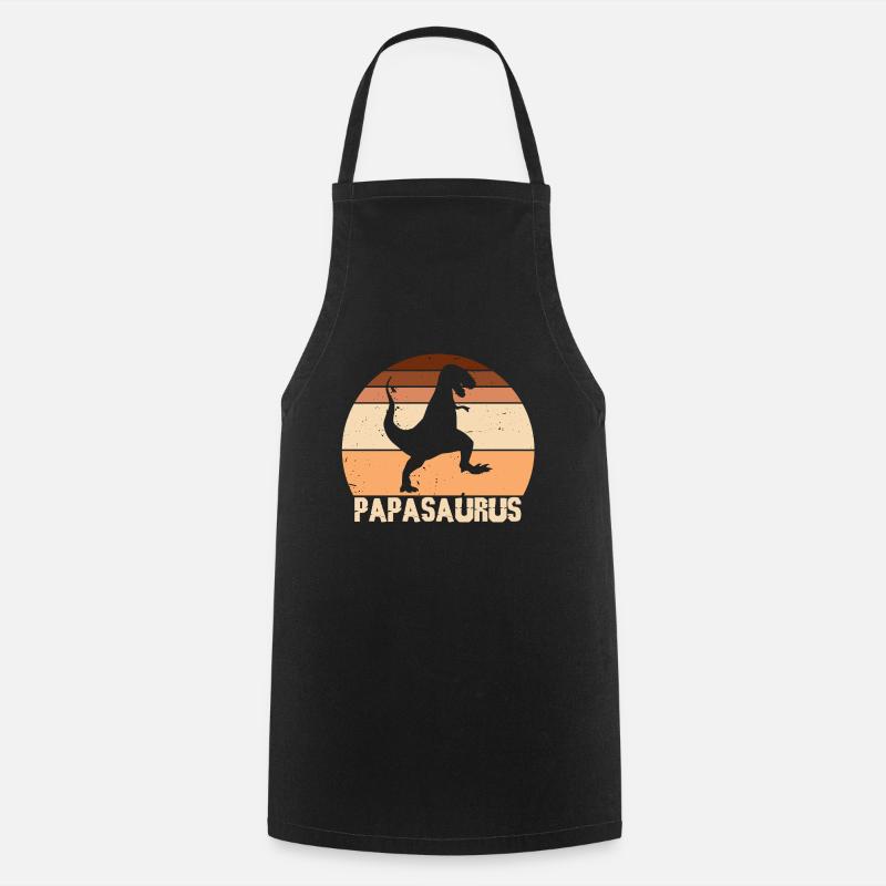 Papasaurus Papa Retro Vintage Father's Day - Cooking Apron - black