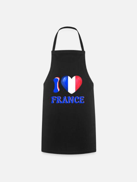 I love France Blue White Red Flag Heart - Cooking Apron - black