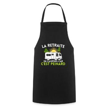 Camping car retraite Cadeau Humour - Tablier de cuisine - noir - Devant - AI Model Male 185 dark (185cm)