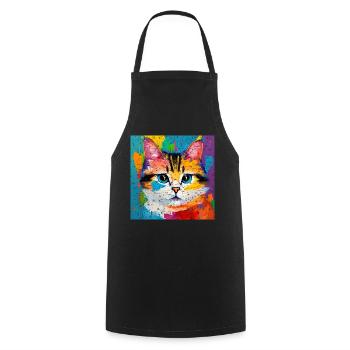 Cat Domestic Cat Oil Painting - Cooking Apron - black - Front - AI Model Male 185 dark (185cm)