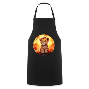 Lion cub in autumn foliage - Romantic sunset desi - Cooking Apron - black - Front - AI Model Male 185 dark (185cm)