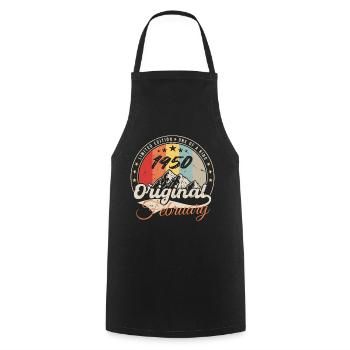 Anniversaire Cadeau Février 1950 Millésime 74 Ans - Tablier de cuisine - noir - Devant - AI Model Male 185 dark (185cm)