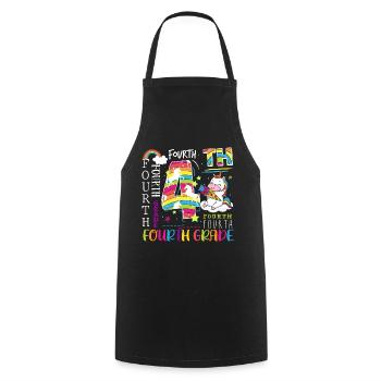 4th Grade Unicorn Schoolchild - Cooking Apron - black - Front - AI Model Male 185 dark (185cm)
