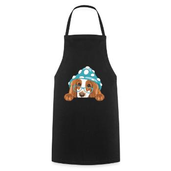 Peeking Cocker Spaniel dog with blue amanita hat - Cooking Apron - black - Front - AI Model Male 185 dark (185cm)