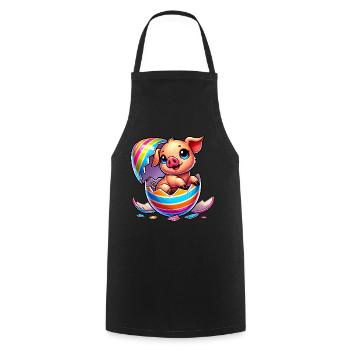 Mignon dessin animé cochon éclosion dans l’œuf de Pâques - Tablier de cuisine - noir - Devant - AI Model Male 185 dark (185cm)