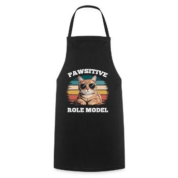 Funny Tabby Cat Pawsitive Role Model - Cooking Apron - black - Front - AI Model Male 185 dark (185cm)