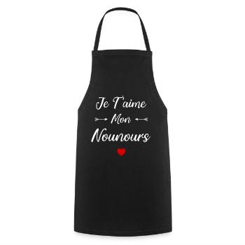 je t'aime mon Nounours - Tablier de cuisine - noir - Devant - AI Model Male 185 dark (185cm)