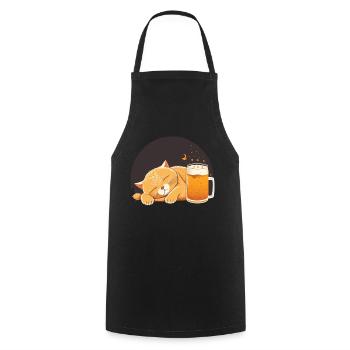 Schlafende Katze mit Bier - Kochschürze - Schwarz - Vorne - AI Model Male 185 dark (185cm)