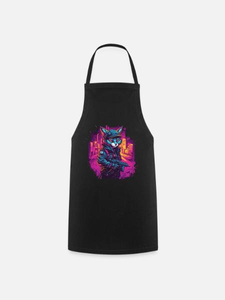 Katze Cyber Cat Katzen Punk - Kochschürze - Schwarz