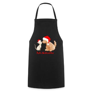Hund und Katze - Frohe Weihnachten - Kochschürze - Schwarz - Vorne - AI Model Male 185 dark (185cm)