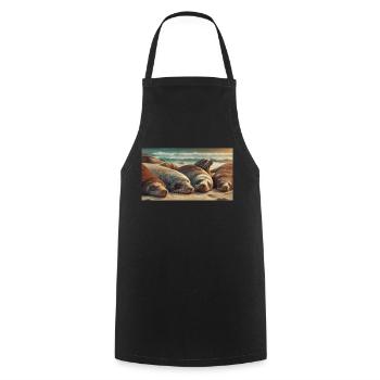 Cute animals chilling – sea lion sleeping beach - Cooking Apron - black - Front - AI Model Male 185 dark (185cm)