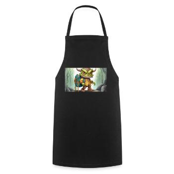 Green monster with horns - young cute little - Cooking Apron - black - Front - AI Model Male 185 dark (185cm)