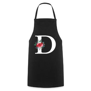 Red Floral Letter D - Cooking Apron - black - Front - AI Model Male 185 dark (185cm)