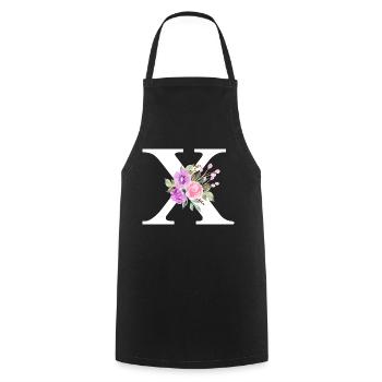 Purple floral x letter - Cooking Apron - black - Front - AI Model Male 185 dark (185cm)