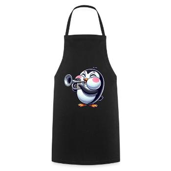 mignon pingouin trompette instrument à vent dessin animé - Tablier de cuisine - noir - Devant - AI Model Male 185 dark (185cm)