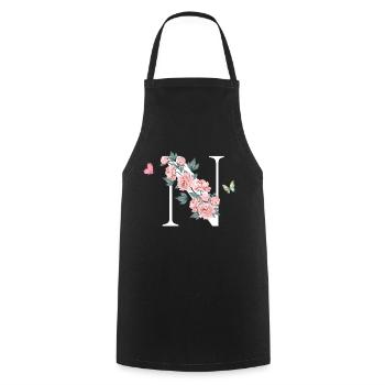 Letter n pink flowers - Cooking Apron - black - Front - AI Model Male 185 dark (185cm)