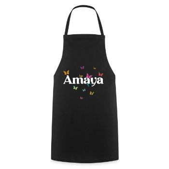 AMAYA - Beautiful girl name with colorful smash - Cooking Apron - black - Front - AI Model Male 185 dark (185cm)