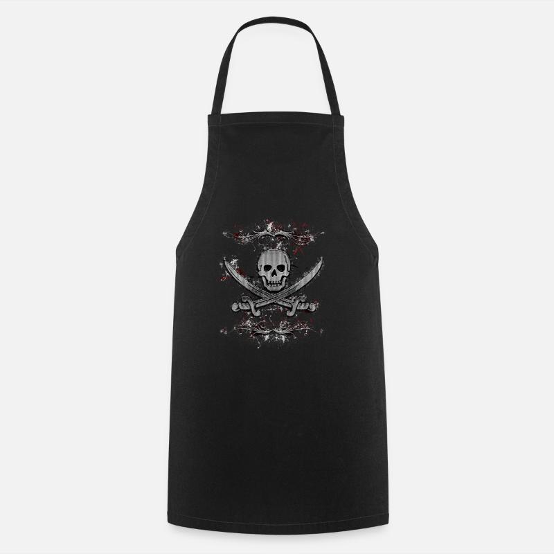 Jolly Roger Skull Pirate Paint Splatter - Cooking Apron - black