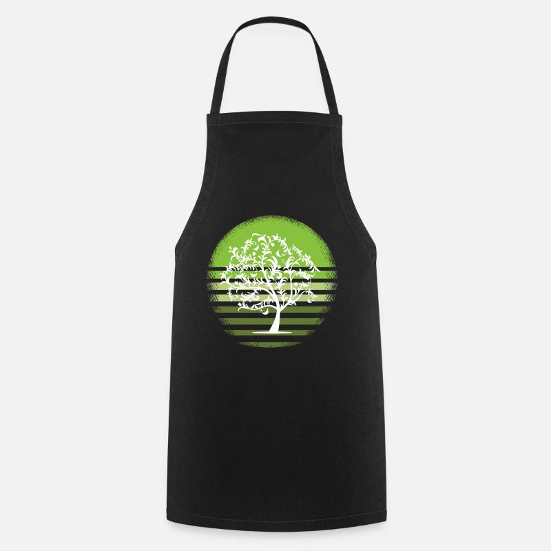 Nature arbre blanc retro feuillus coucher de soleil D - Tablier de cuisine - noir
