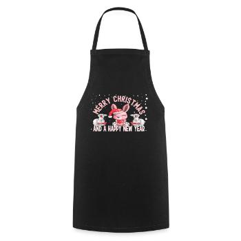 Joyeux Noël et une bonne année Lapins mignons - Tablier de cuisine - noir - Devant - AI Model Male 185 dark (185cm)