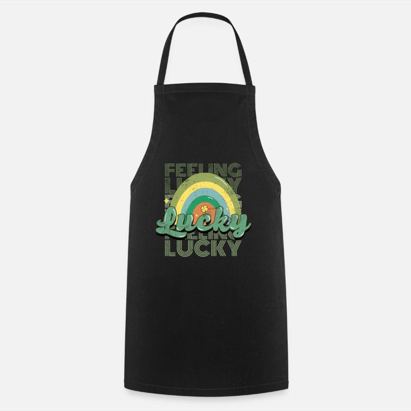 Feeling Lucky St Patricks Day Retro - Cooking Apron - black