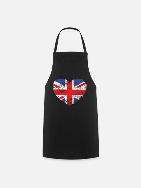Vintage British Heart Flag, Union Jack - Kochschürze - Schwarz
