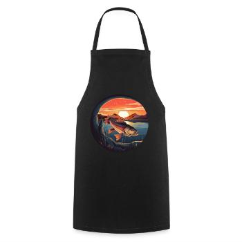 Truite au coucher du soleil - design du paradis des pêcheurs - Tablier de cuisine - noir - Devant - AI Model Male 185 dark (185cm)